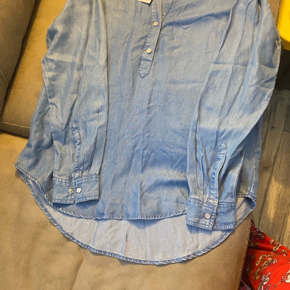 LOFT Light Blue Ruffled Button-Down Top - Picture 3 of 8